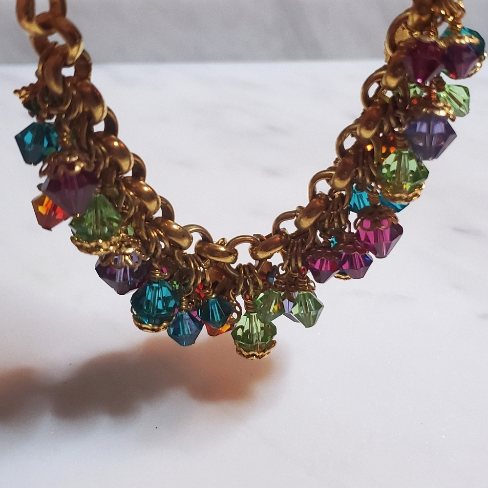 Vintage Zander Elliott Lunch At The Ritz rainbow gem charm bracelet - Picture 8 of 12